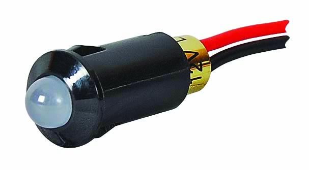 Amber LED Warning Light for 8.2mm diameter Panel Hole - 12V Red Positive Black Negative