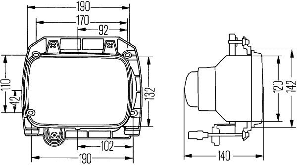 HELLA 1AE 003 427-151 Halogen Insert Headlight 24/12V rectangular SAE Crystal clear Blade Terminal - left