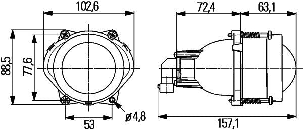 HELLA 1BL 998 570-001 Halogen/DE Headlight Modul 60 12/24V round/SAE Blade Terminal- right/left