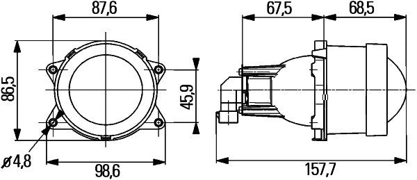 HELLA 1KL 998 570-021 DE/Halogen Headlight Modul 60 12V round SAE/ECE - left /right