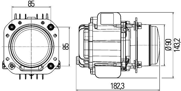 HELLA 1ML 010 820-011 LED/DE Headlight 90mm performance Bi-LED L70 12/24V transparent AMP- right/left