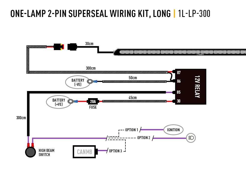 LAZER LAMPS Single-Lamp Harness Kit - Long (2-Pin, Superseal, 12V)