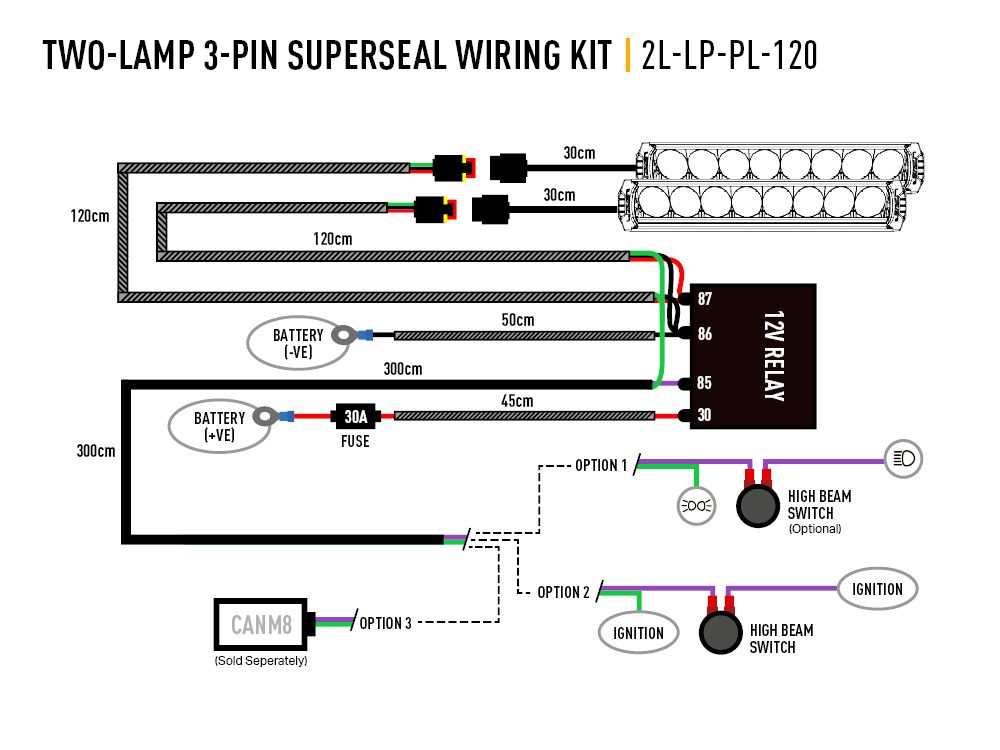 LAZER LAMPS Two-Lamp Wiring Kit (3-Pin, Superseal, 12V)