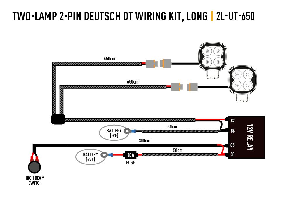 LAZER LAMPS Two-Lamp Wiring Kit - Long (2 Pin, Deutsch DT, 12V)