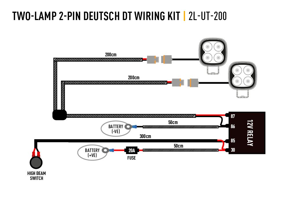 LAZER LAMPS Two-Lamp Wiring Kit (2 Pin, Deutsch DT, 12V)