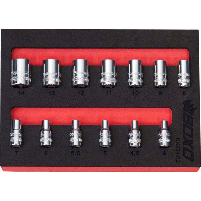13 Pce 1/4" 12 Point Shallow Socket Set 4-14mm-Boxo-Equipment