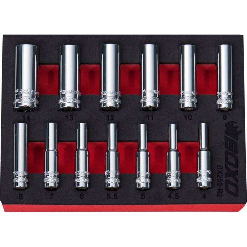 13 Pce 1/4" 12 Point Deep Socket Set 4-14mm-Boxo-Equipment