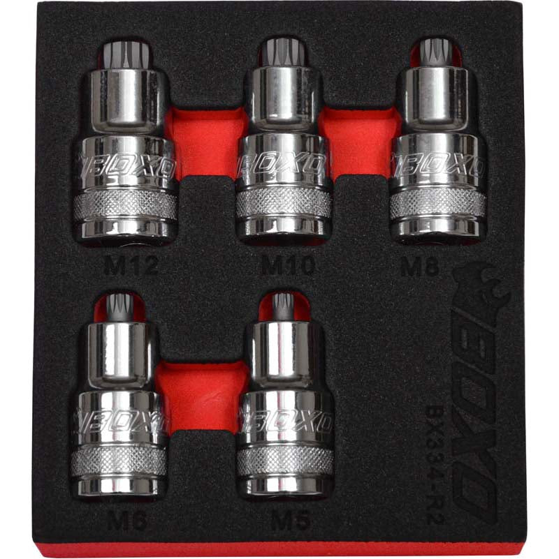 5 Pce 1/2" Super Stubby Spline Bit Socket Set-Boxo-Equipment