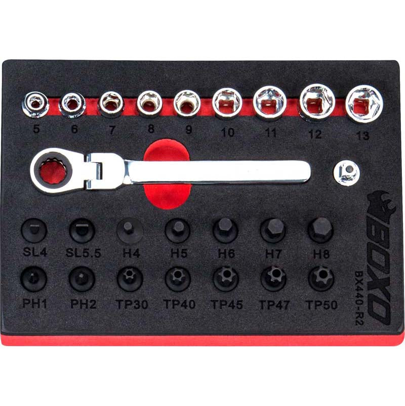 25pcs 1/4" Dr. Low Profile Socket & Stubby Bit Socket Set-Boxo-Equipment