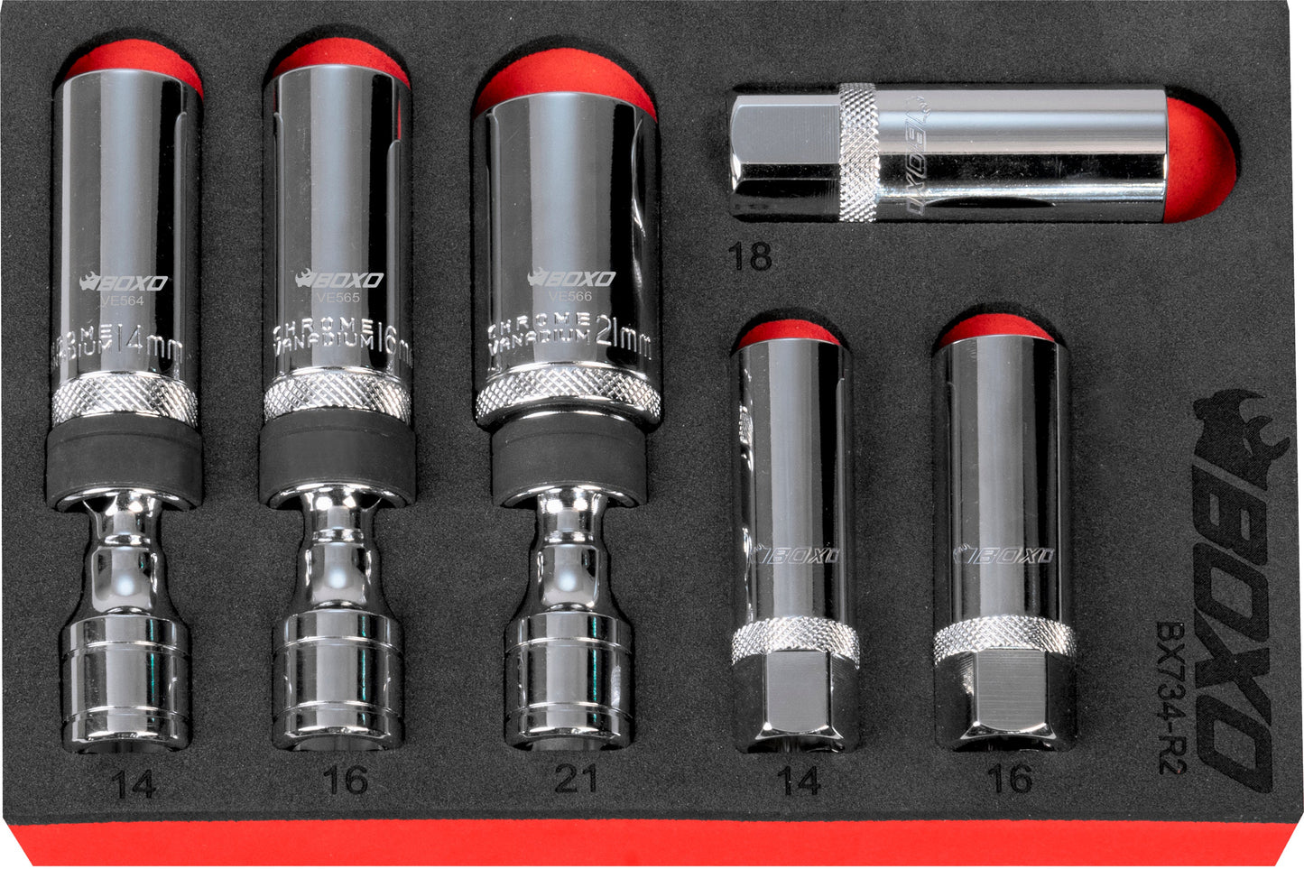 BOXO 6Pc 3/8" Dr 12Pt Thin Wall & Magnetic Swivel Spark Plug Set