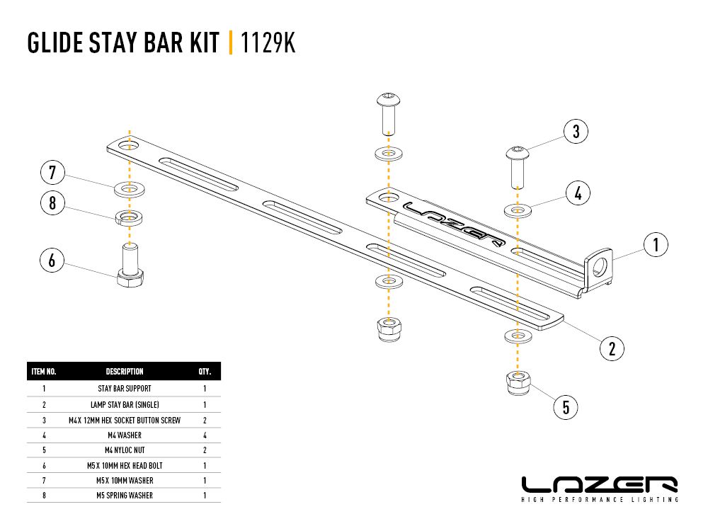 LAZER LAMPS Stay Bar Kit (Glide)