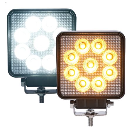R65 4" 45W Square LED Work Lamp With Amber Warning Light - 12/24V