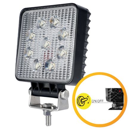 4" R10 Square LED Work Lamp with Switch - 12/24V