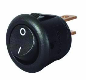 Miniature Black On/Off Round Rocker Switch - 6A at 12V