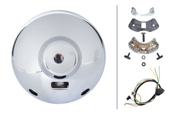 HELLA 1F8 007 560-421 Halogen-Spotlight Luminator Chromium 12/24V round Clear diffusing lens light blue Cable: 800mm - left /right