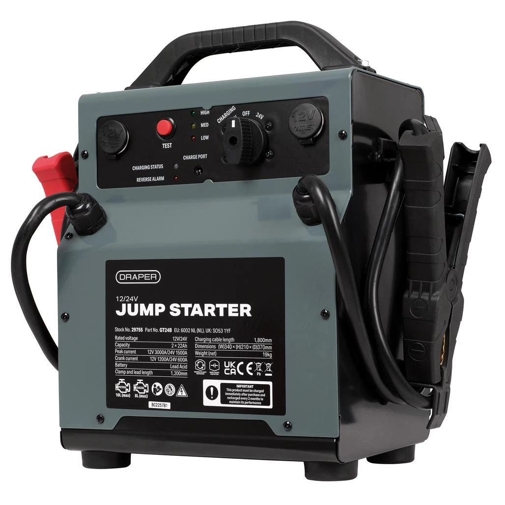 Draper 12/24V Jump Starter, 3000/1500A - 29755