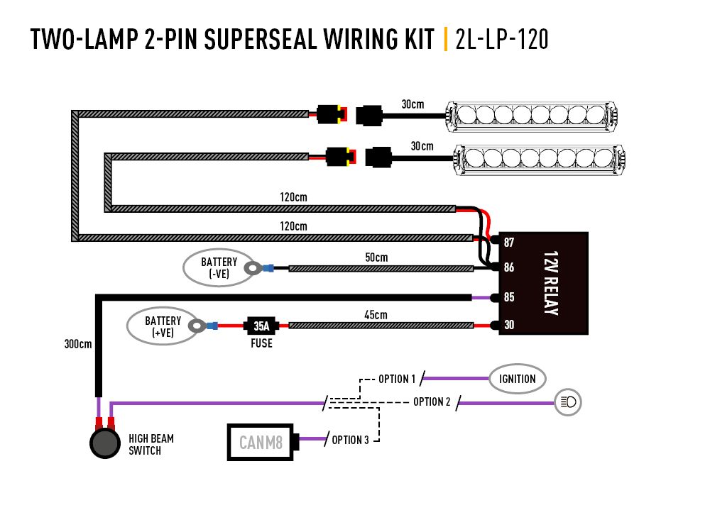 LAZER LAMPS Two-Lamp Wiring Kit (2-Pin, Superseal, 12V)