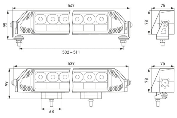 Hella DynaRay Double Row LED Lightbar 21.5" with Strobe & Position Light