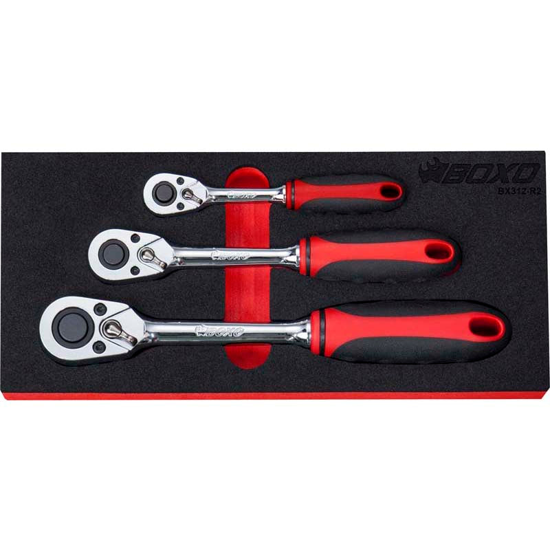 1/4" 3/8" 1/2" Ergonomic Ratchet set-Boxo-Equipment SKU: BX312-R2