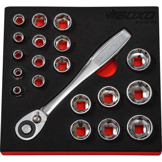 3/8" SOCKET SET WITH LOW PROFILE RATCHET-Boxo-Equipment