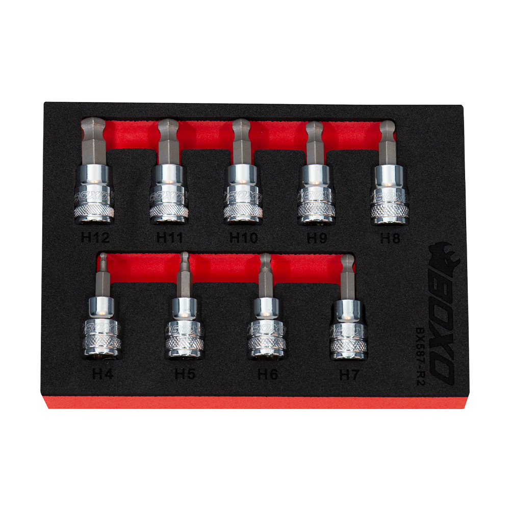 BOXO 9Pc 3/8" Ball-Ended Hex Bit Socket Set