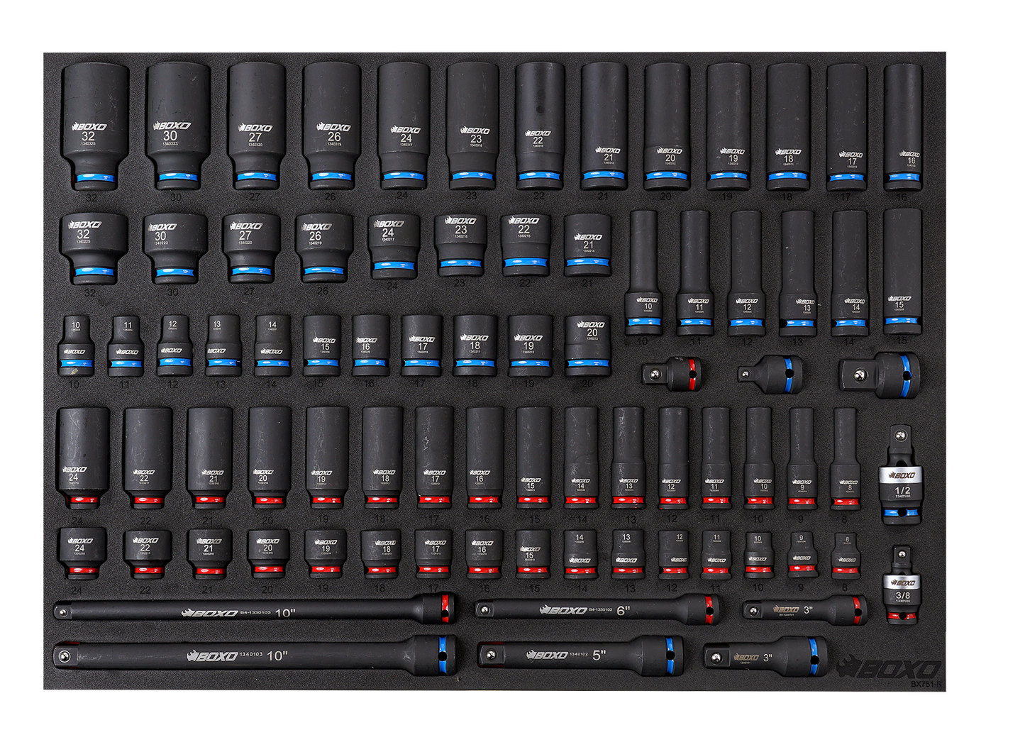 BOXO 81Pc 3/8" & 1/2" Drive Master Impact Socket Set