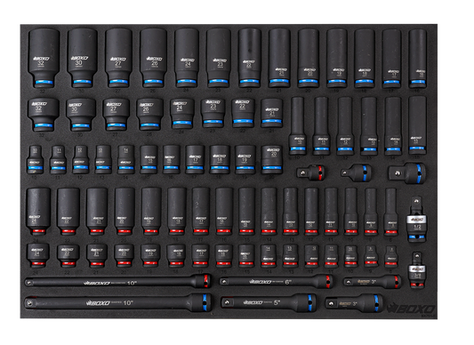 BOXO 81Pc 3/8" & 1/2" Drive Master Impact Socket Set