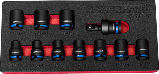 POWERHAND 1/2" 12Pt Shallow Impact Socket Sets 10mm-19mm