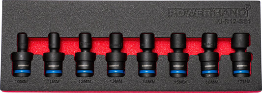 POWERHAND 8Pc 1/2" Shallow Swivel Impact Socket Set (10-17mm)