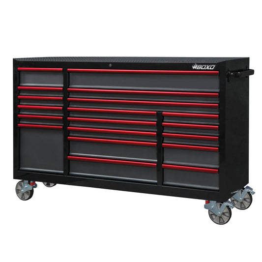 BOXO 72" 19 Drawer Triple Bank Roll Cabinet with Drawer Trim Pack - Black Body & Trim Colour Options