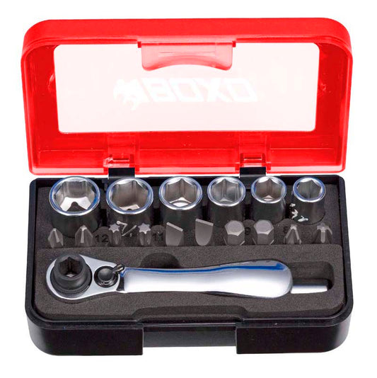 18PC 1/4" SOCKET SET WITH DUAL-FUNCTION RATCHET-Boxo-Equipment