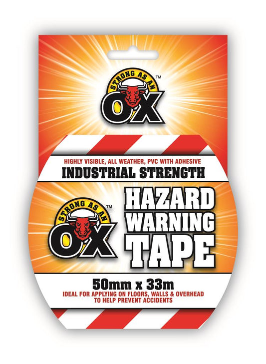 Strong As An Ox Hazard Warning Tape 50mm x 33M - Red/White