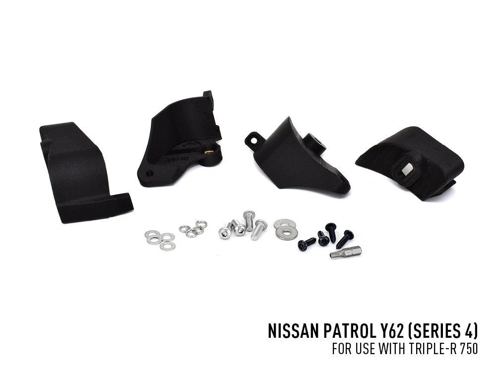 LAZER LAMPS Nissan Patrol Y62 (2018-2019) - Grille Mount Kit (Carbon composite material) - Includes: 2x Triple-R 750 Wide, 1x Grille Mount Brackets, 1x 2L-LP-120