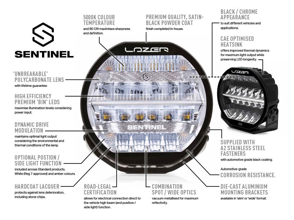 LAZER LAMPS Sentinel 9'' Chrome - 'Slim' Mount